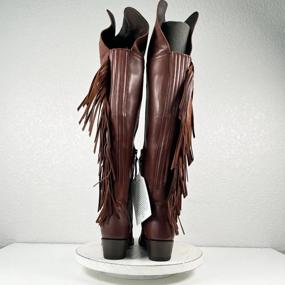 Lane KATORI Over the Knee Womens Cowboy Boots 5.5 Brown Western Cowgirl Fringe